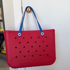 Retired Red Star Cutout Original Largest BOGG Bag with White & Blue Handles
